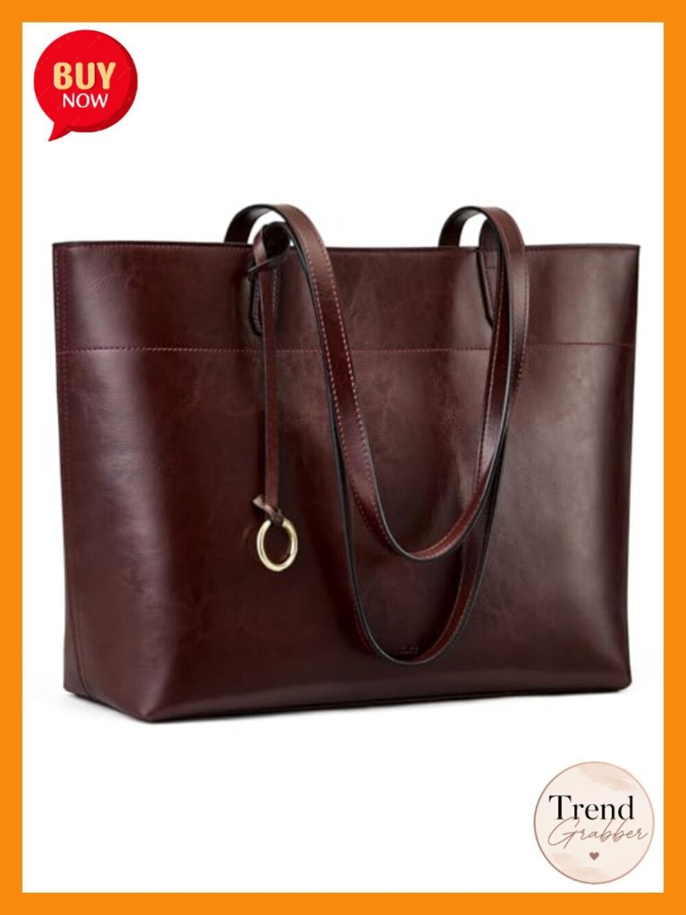 Vintage Genuine Leather Tote Bag with Zipper Compartment Large Work Travel - Picture 1 of 6